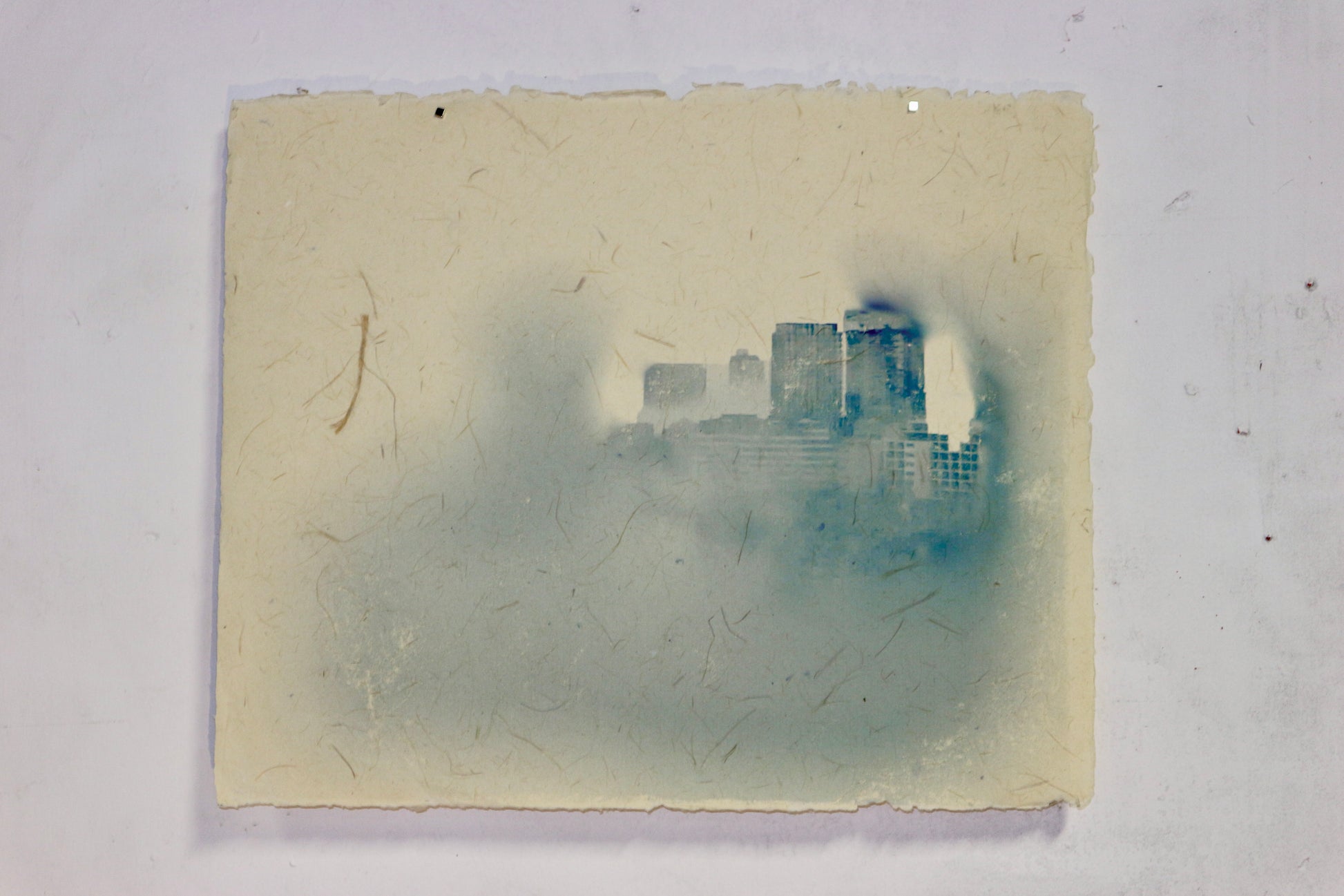 Shelter <br><small> handmade paper (hemp, agave, tule, cotton), mixed printing techniques, 45 x 55 cm, €875</small>