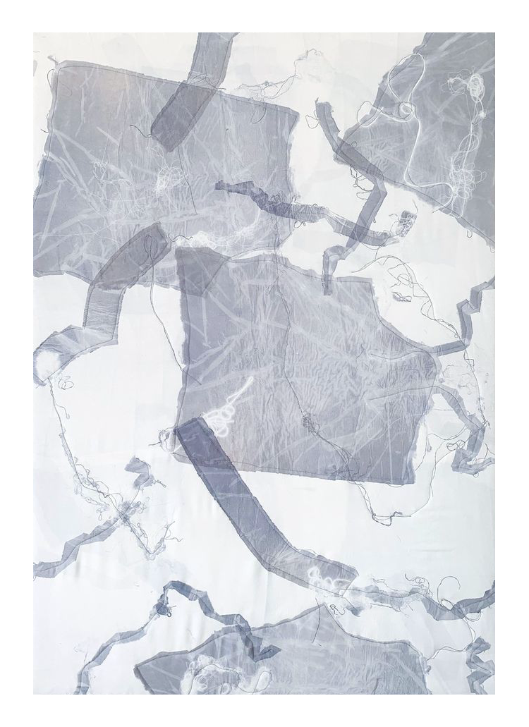 Traces <br><small> Reused textiles, heat transfer, padding, embroidering, ca 100 x 70 cm, €1950</small>