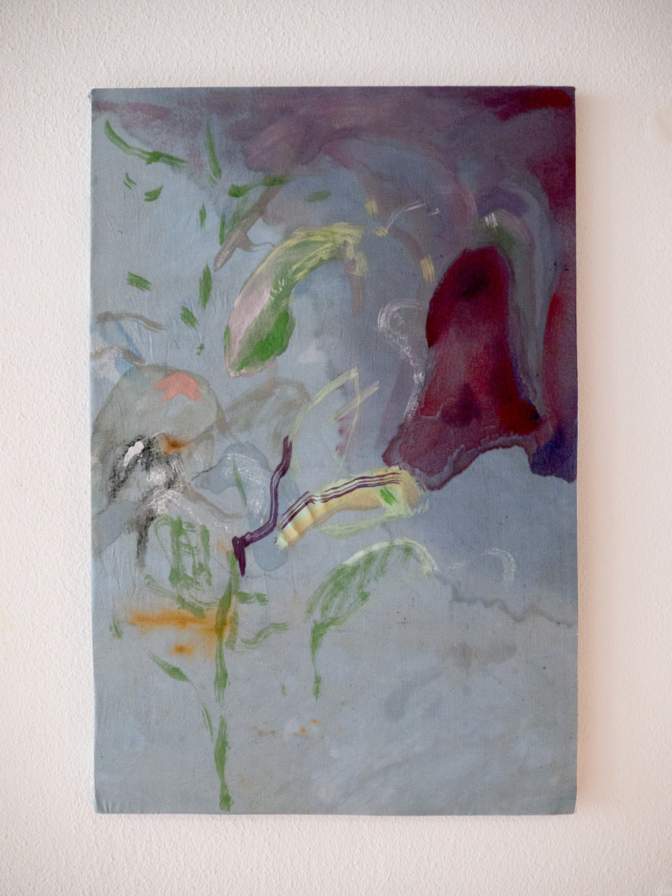 Untitled <br><small> Ecoprint, textile dye, gouache, soft pastel, charcoal on silk, 22,5 x 34 cm, €530</small>
