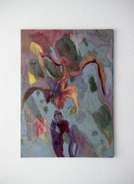 Untitled (after Les Peiroulets by Van Gogh) <br><small> Ecoprint, textile dye, gouache, soft pastel on silk, 24,5 x 34 cm, €530</small> 