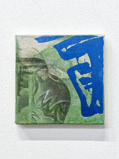 Untitled (repoussoir 1, reworked) 2025 <br><small> gel medium transfer, acryl, 20 x 20 cm, €440</small>