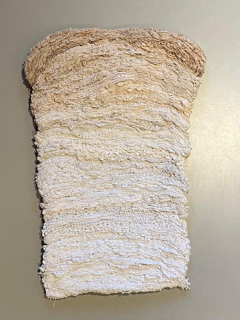 Microstratum, 2025<br><small>Lace/semedaki fabrics and thread, 60 x 40 cm, €1950</small>