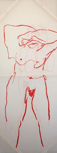 Today eye lost one I (II), 2025<br><small> Acrylic on cheesecloth, 80 x 200 cm, €1200</small>