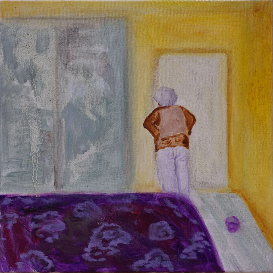 Hide and seek, 2025 <br><small> oil on linen, 40 x 40 cm, €850 </small>